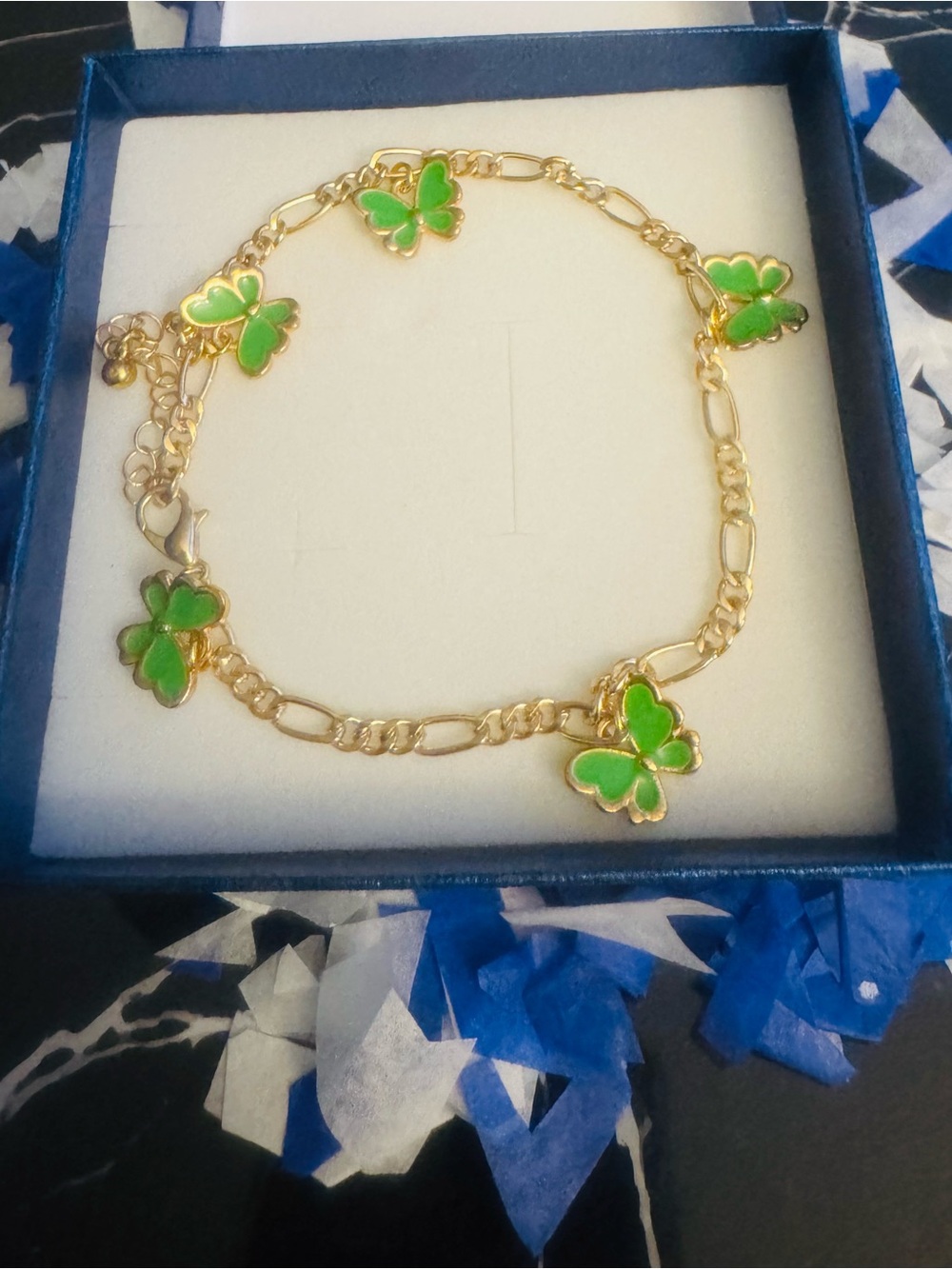 Gold Chain Bracelet with Green Butterfly Charms